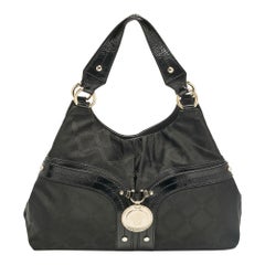 Versace Black Nylon and Patent Leather Logo Shoulder Bag