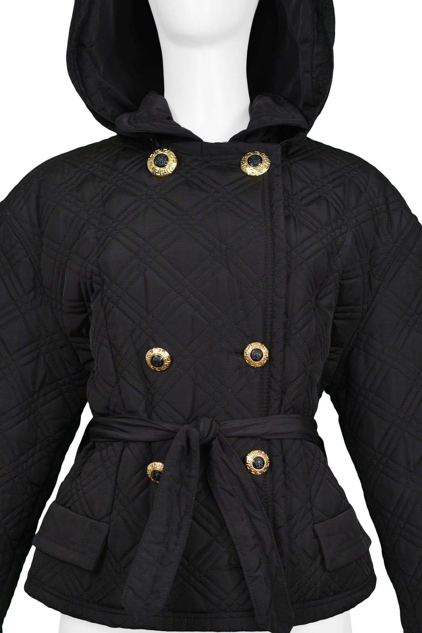 Women's Versace Black Nylon Quilted Jacket With Hood For Sale