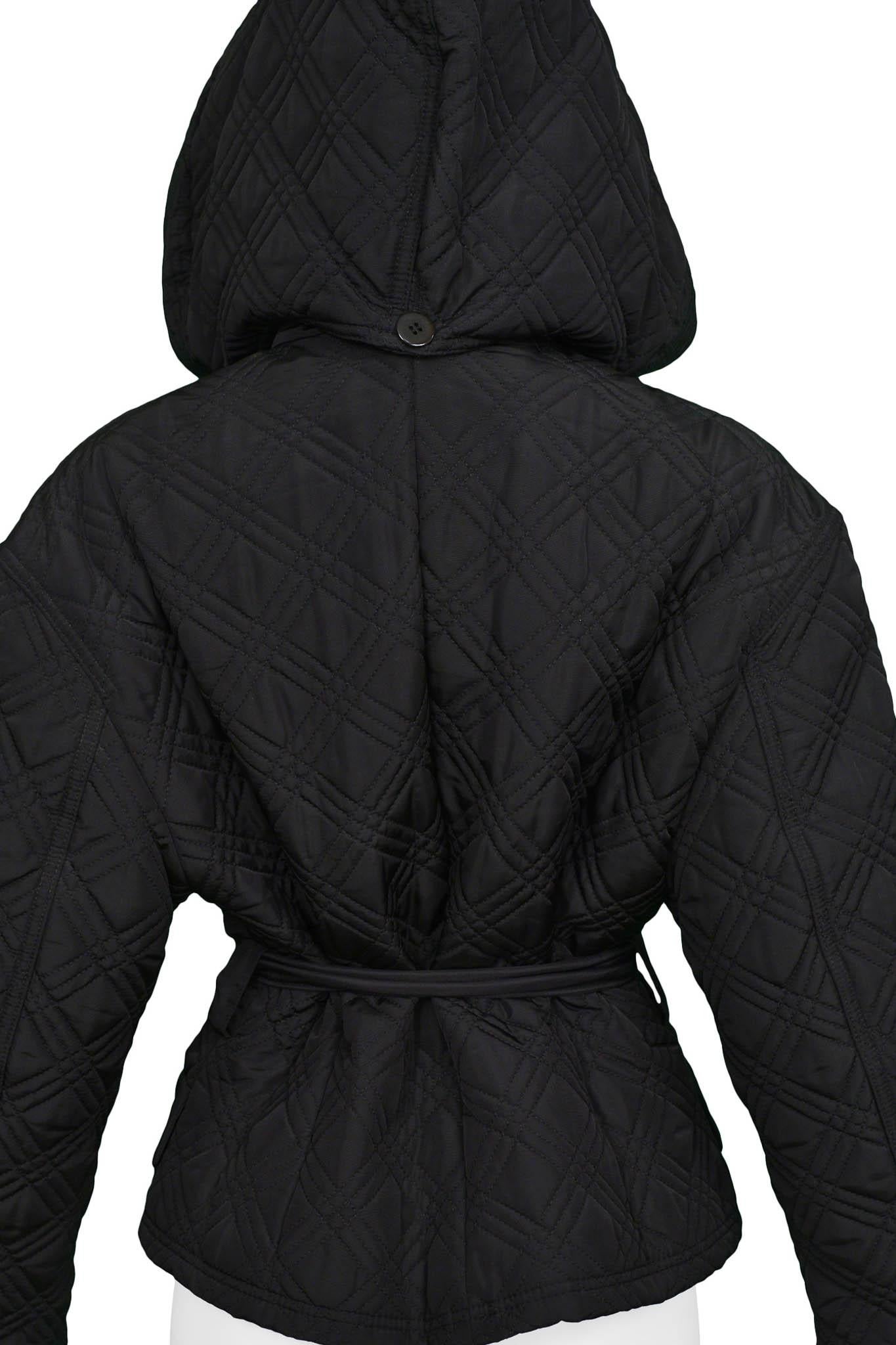 Versace Black Nylon Quilted Jacket With Hood For Sale 1