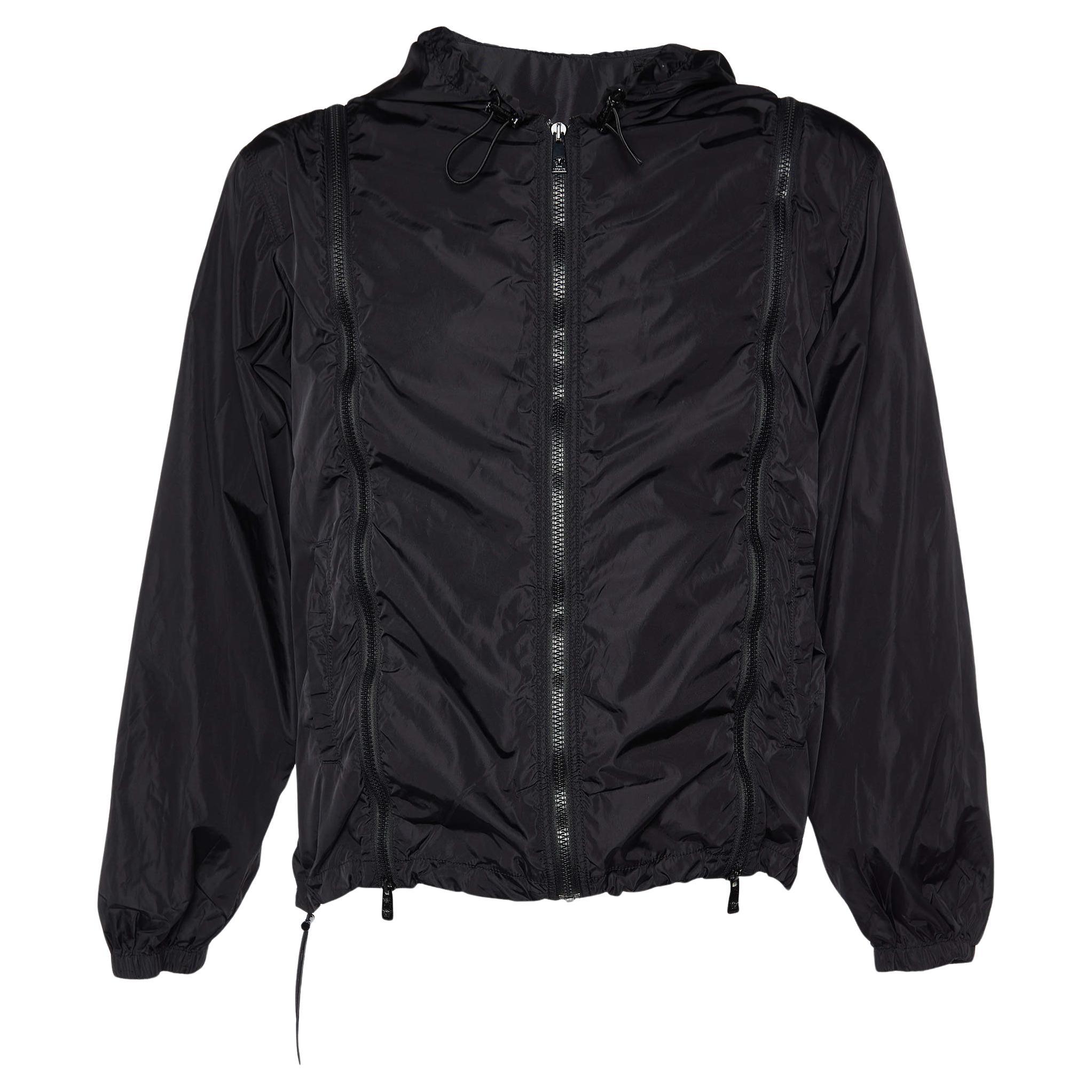 Versace Black Nylon Zip Detail Hooded Jacket M For Sale