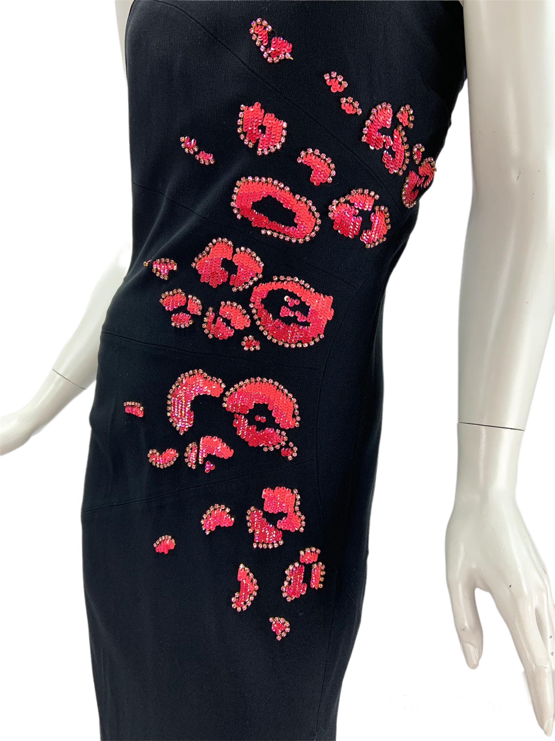 Versace Black One Shoulder Crystal Sequeins Embellished Maxi Stretch Dress 42 For Sale 1