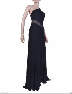 VERSACE BLACK ONE SHOULDER DRESS GOWN W/SHEER CHIFFON INSERT Sz  42 - 6