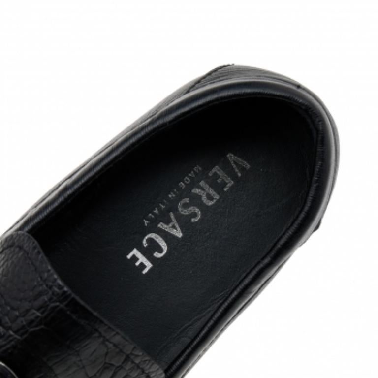 Uomo Versace - Mocassini Medusa in pelle di struzzo nera taglia 41 in vendita