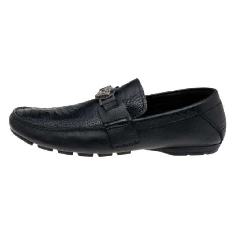 Versace Mocassins en cuir d'autruche Medusa noir Taille 41