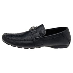 Versace Black Ostrich Leather Medusa Slip On Loafers Size 41