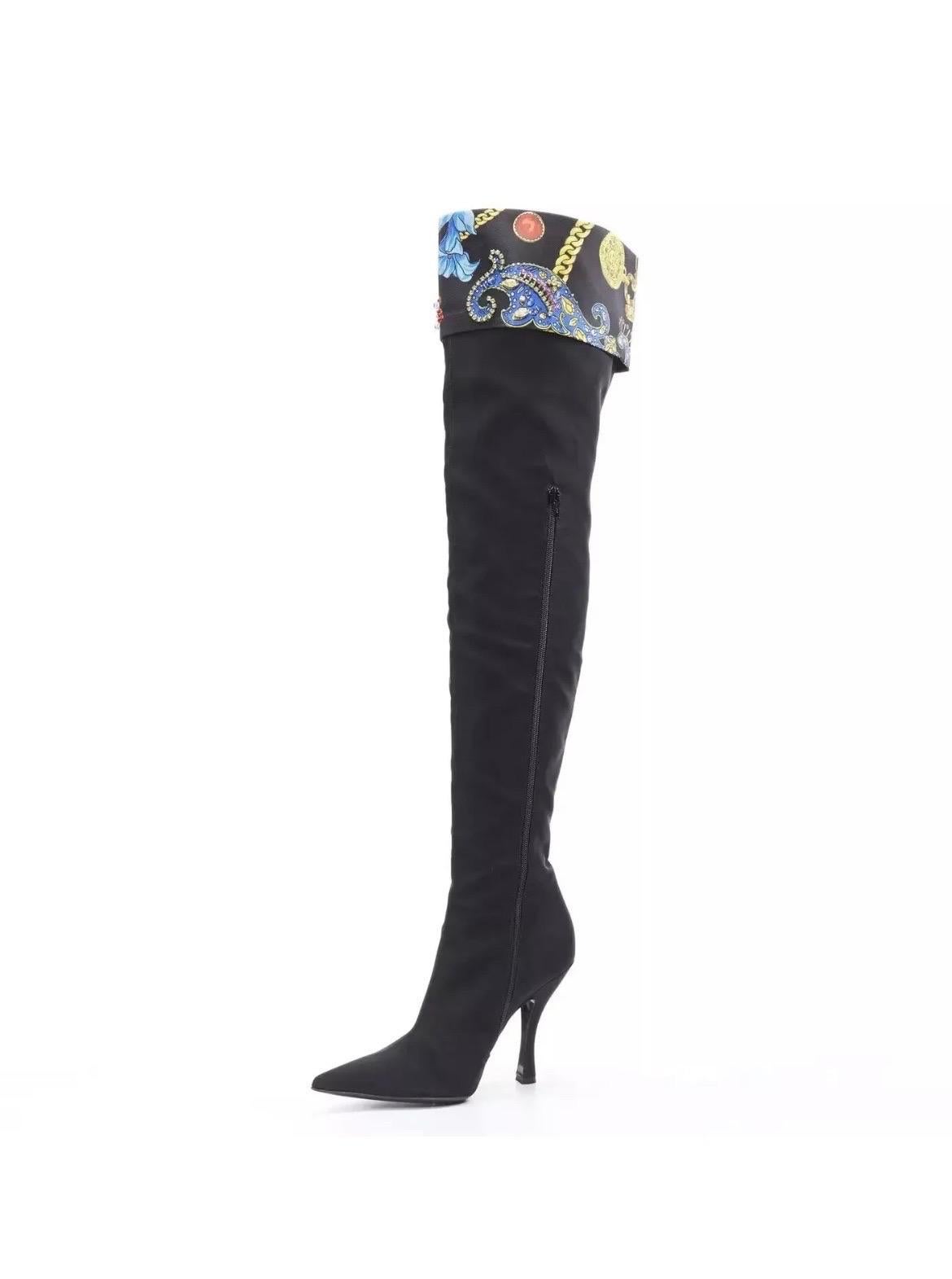 Versace Black Over The Knee Boots w/ Crystals Size 40 - 10 For Sale 1