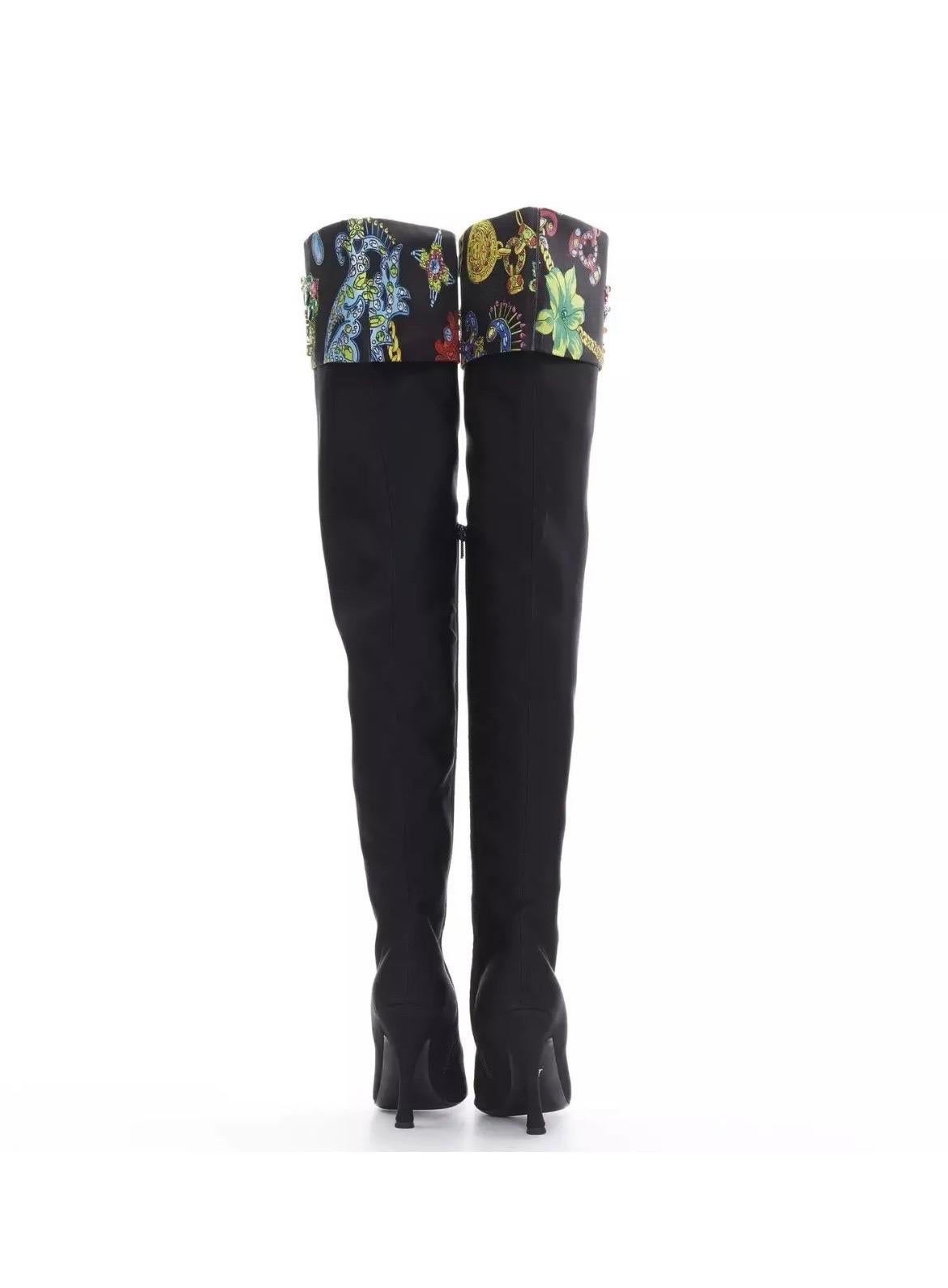 Versace Black Over The Knee Boots w/ Crystals Size 40 - 10 For Sale 2