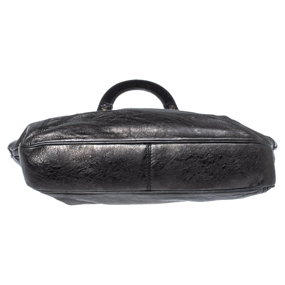 Versace Hit Satchel aus schwarzem Lack und Leder Damen