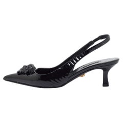 Versace Black Patent  La Medusa Slingback Pumps Size 36.5