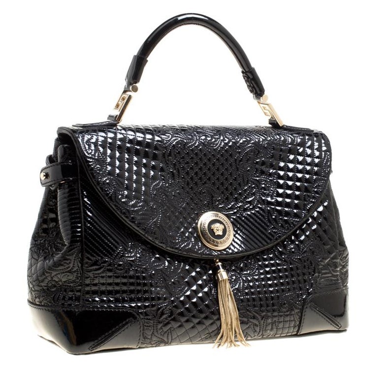 Versace Black Patent Leather Altea Top Handle Bag For Sale at 1stDibs
