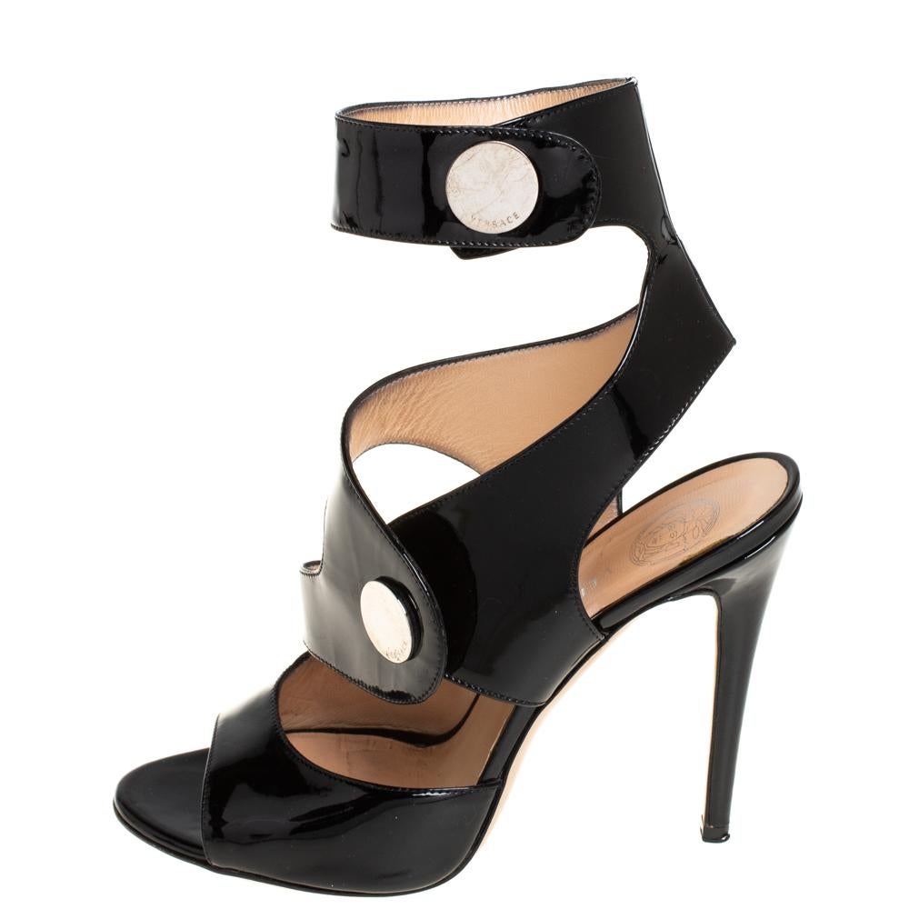 Versace Schwarz Patent Leder Knöchel Manschette Sandalen Größe 40 1