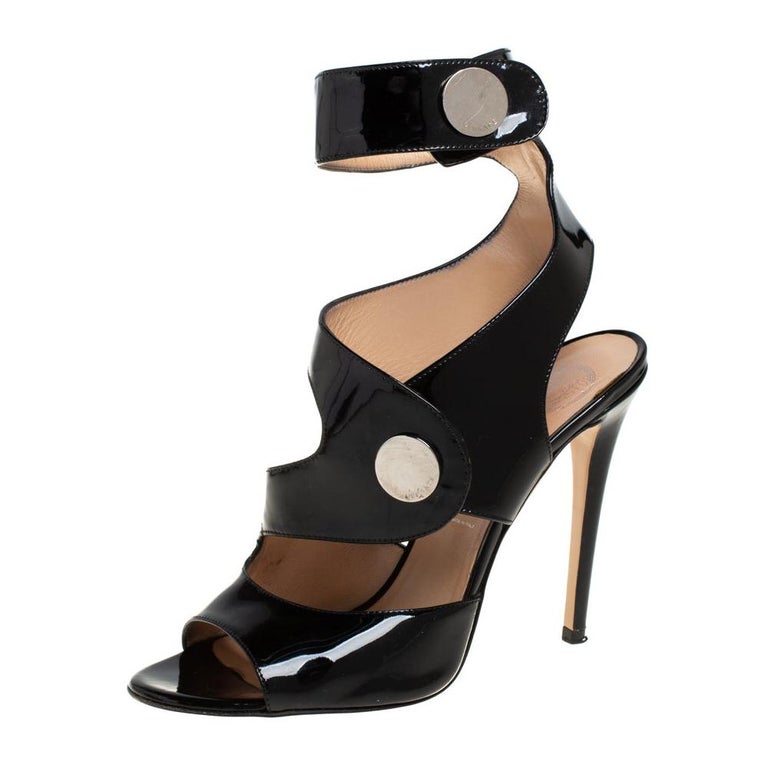 Versace Black Patent Leather Ankle Cuff Sandals Size 40 at 1stDibs
