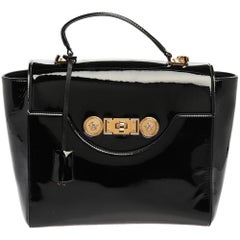 Versace Black Patent Leather Borsa Top Handle Bag
