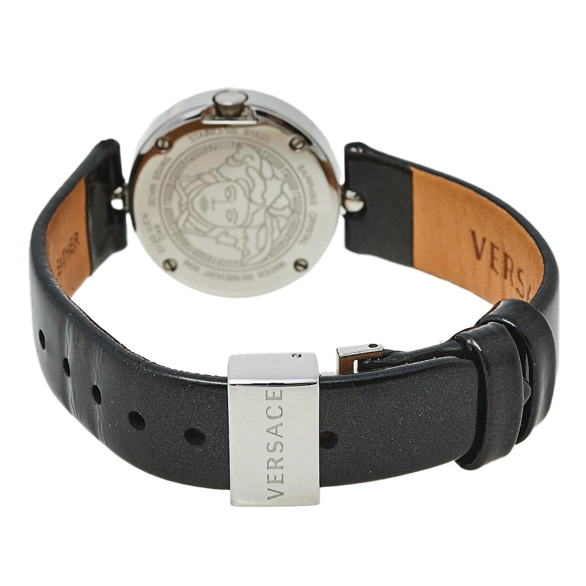 Versace Black Patent Leather Eon Soiree 94Q Women's Wristwatch 27 mm In Good Condition In Dubai, Al Qouz 2