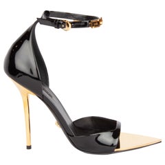 Versace Black Patent Leather Irina Strap Heels with Gold Tone Hardware Size 36
