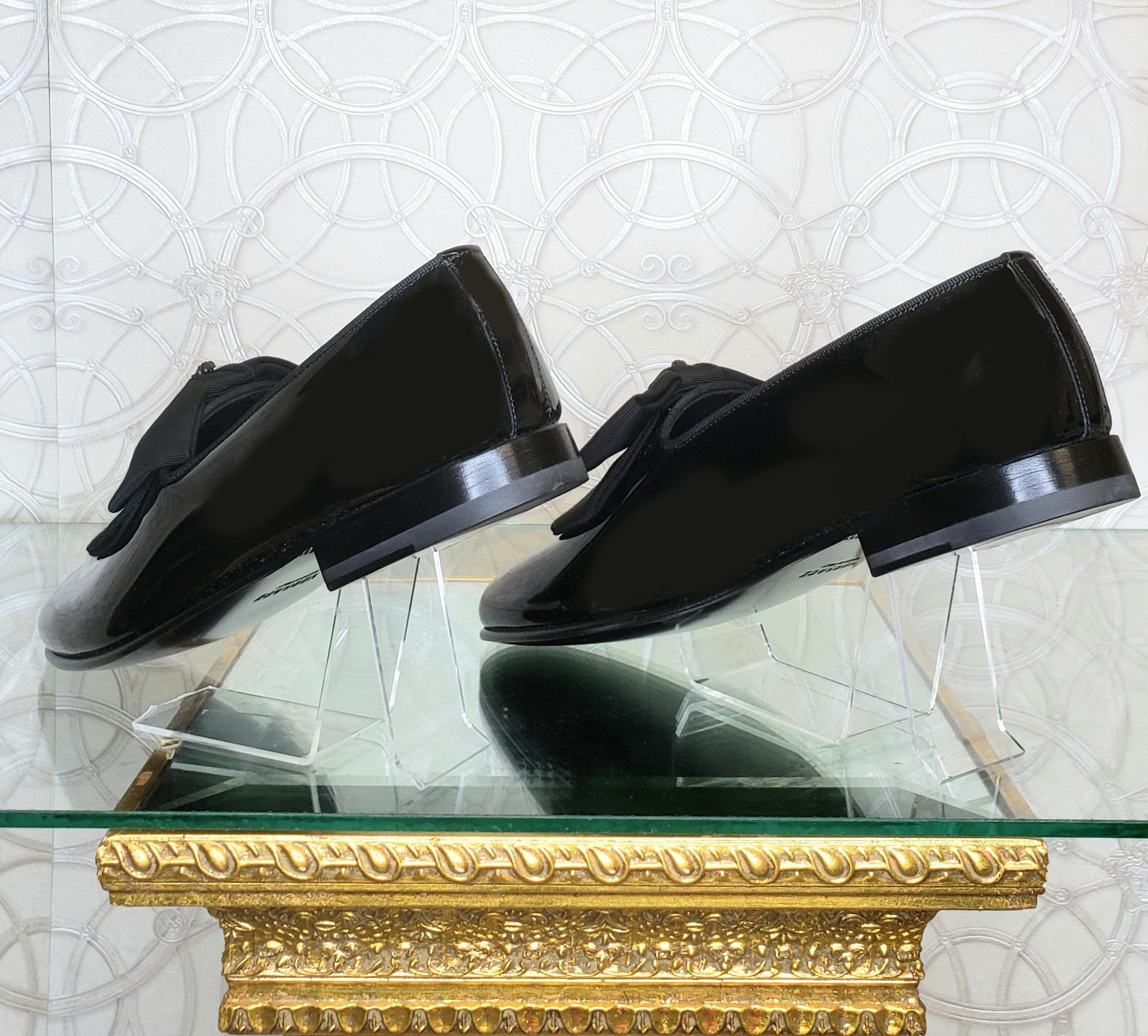 Black VERSACE BLACK PATENT LEATHER LOAFER Shoes 43 - 10
