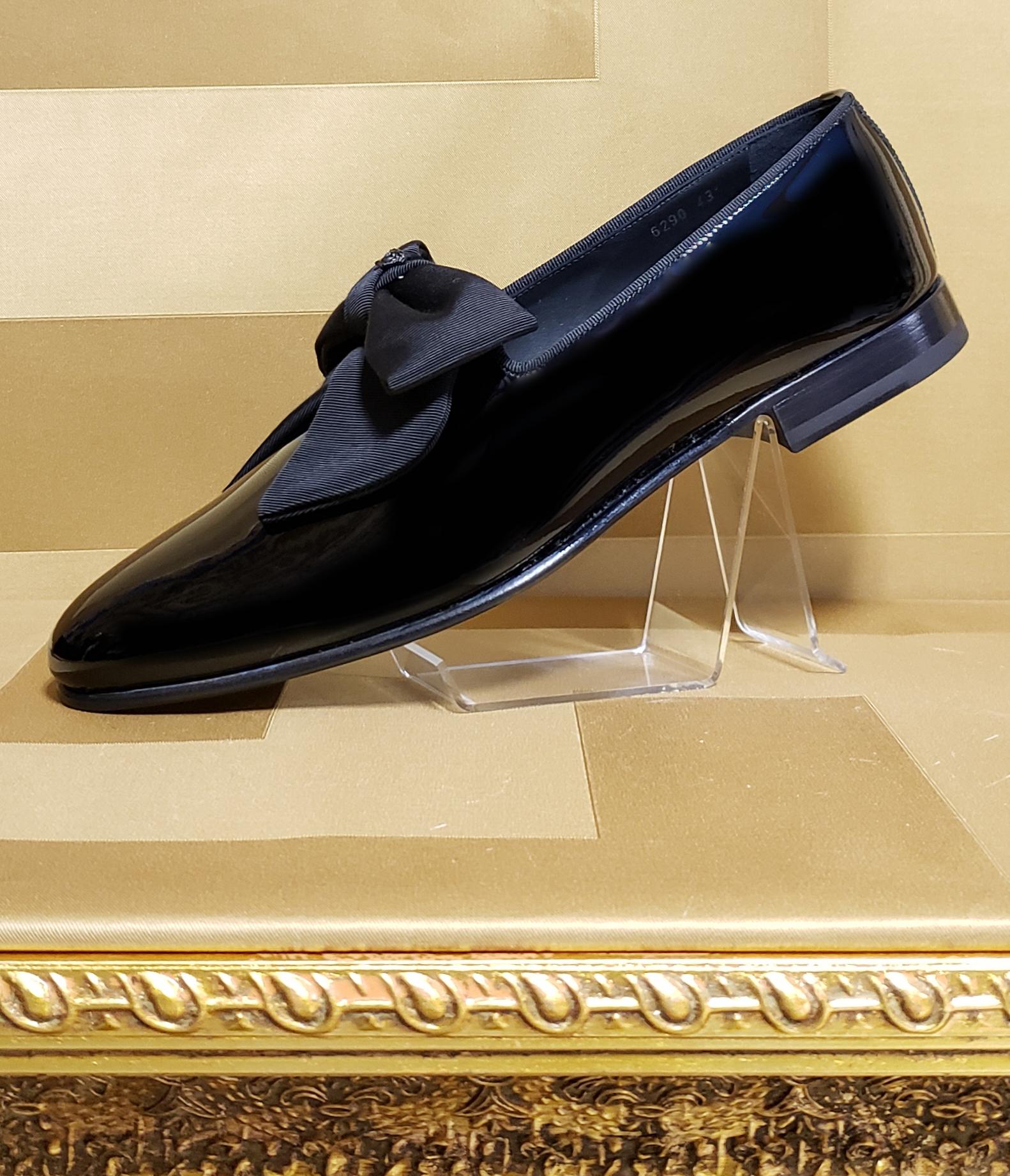 Men's VERSACE BLACK PATENT LEATHER LOAFER Shoes 43 - 10