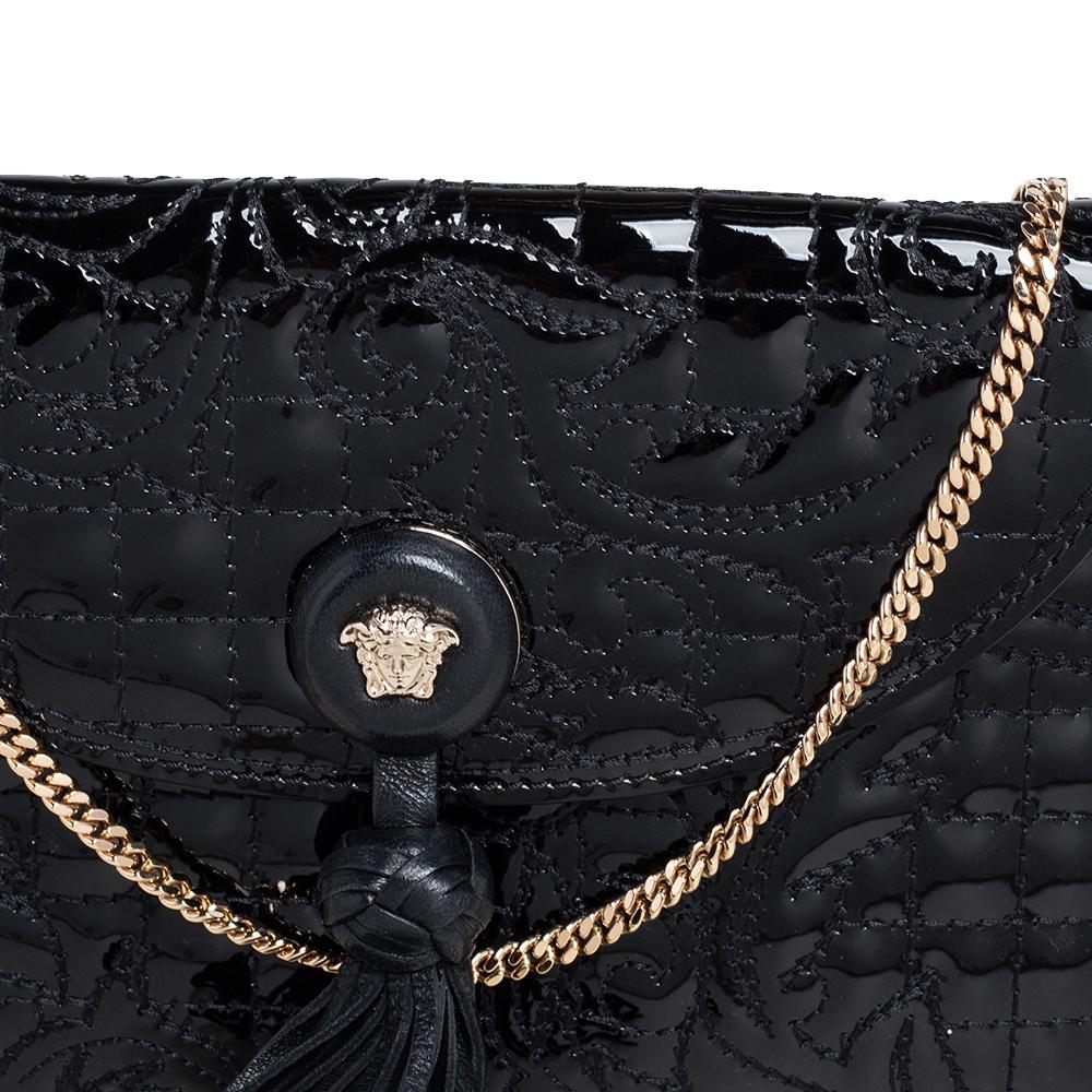 Versace Black Patent Leather Medusa Chain Clutch 2