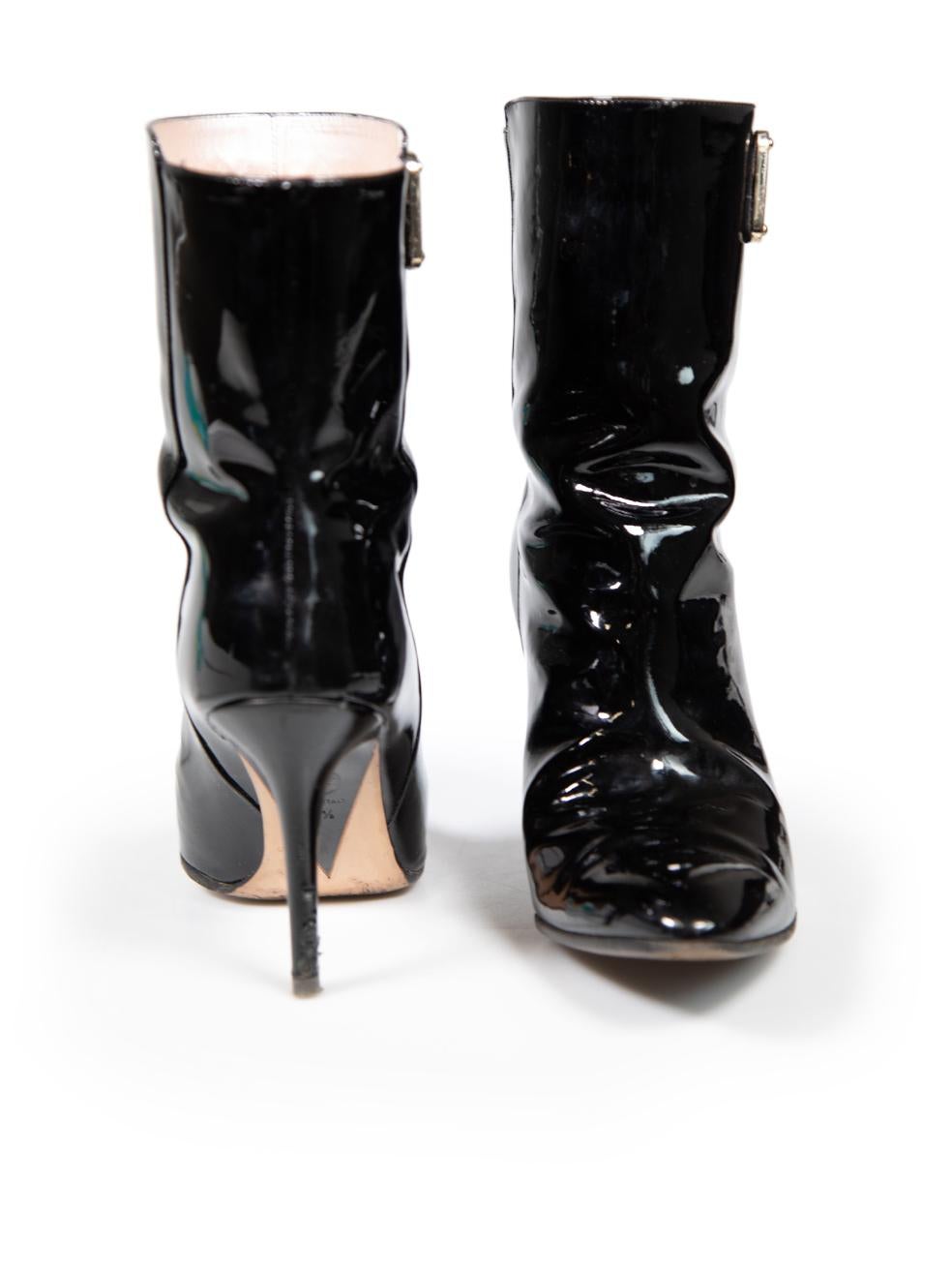 Versace Black Patent Leather Medusa Logo Boots Size IT 37.5 In Good Condition For Sale In London, GB