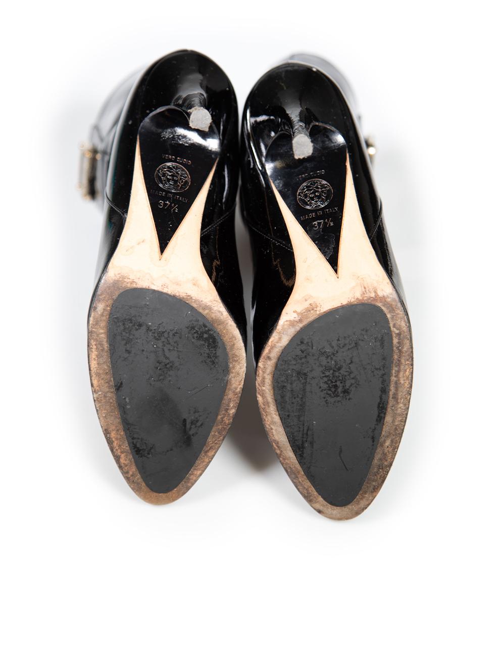 Women's Versace Black Patent Leather Medusa Logo Boots Size IT 37.5 For Sale