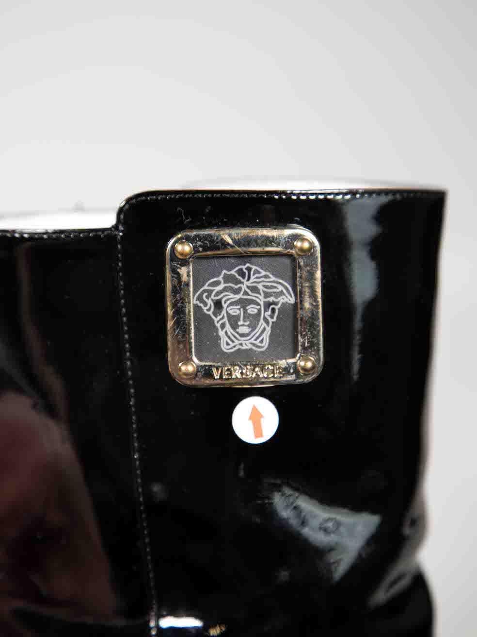 Versace Black Patent Leather Medusa Logo Boots Size IT 37.5 For Sale 3
