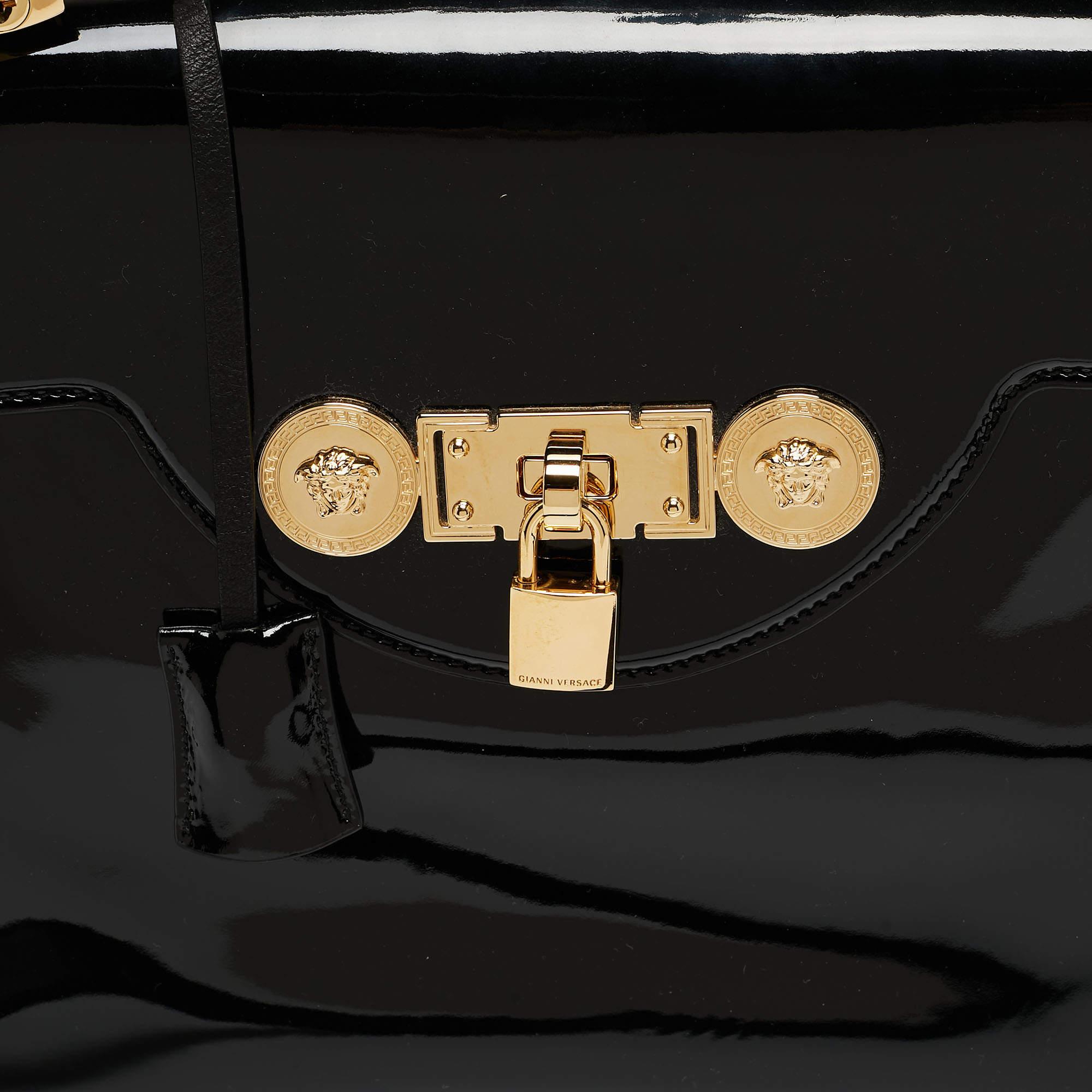 Versace Black Patent Leather Medusa Top Handle Bag 7
