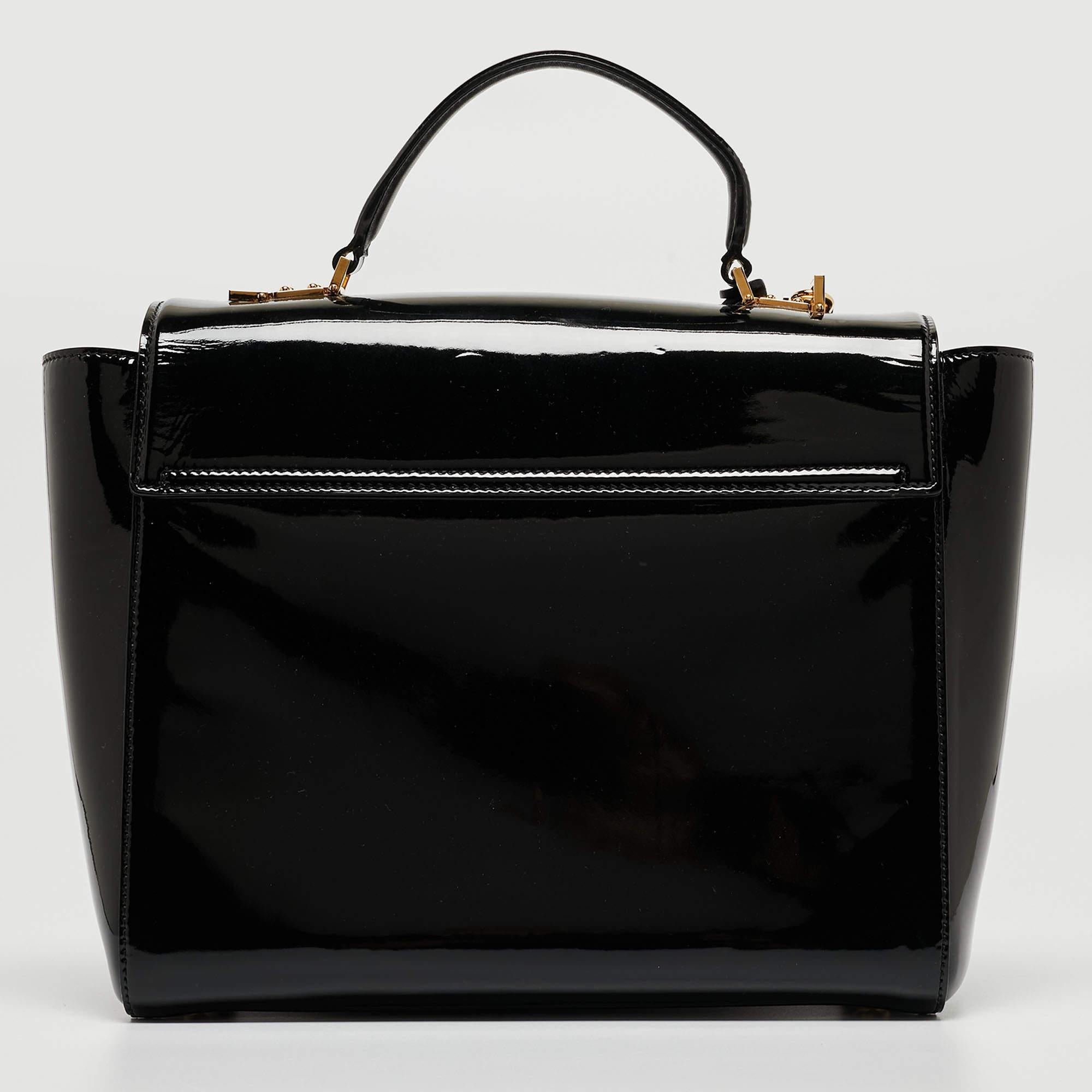 Versace Black Patent Leather Medusa Top Handle Bag 10