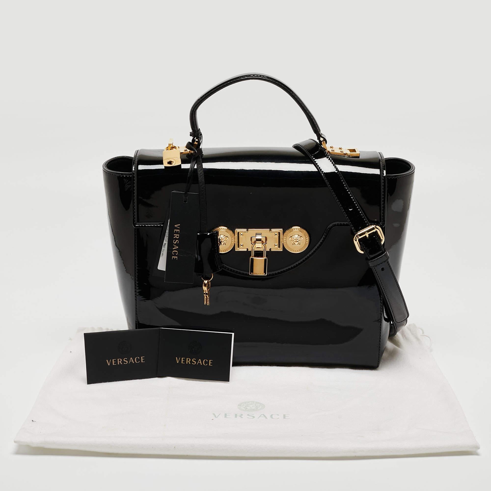 Versace Black Patent Leather Medusa Top Handle Bag 13