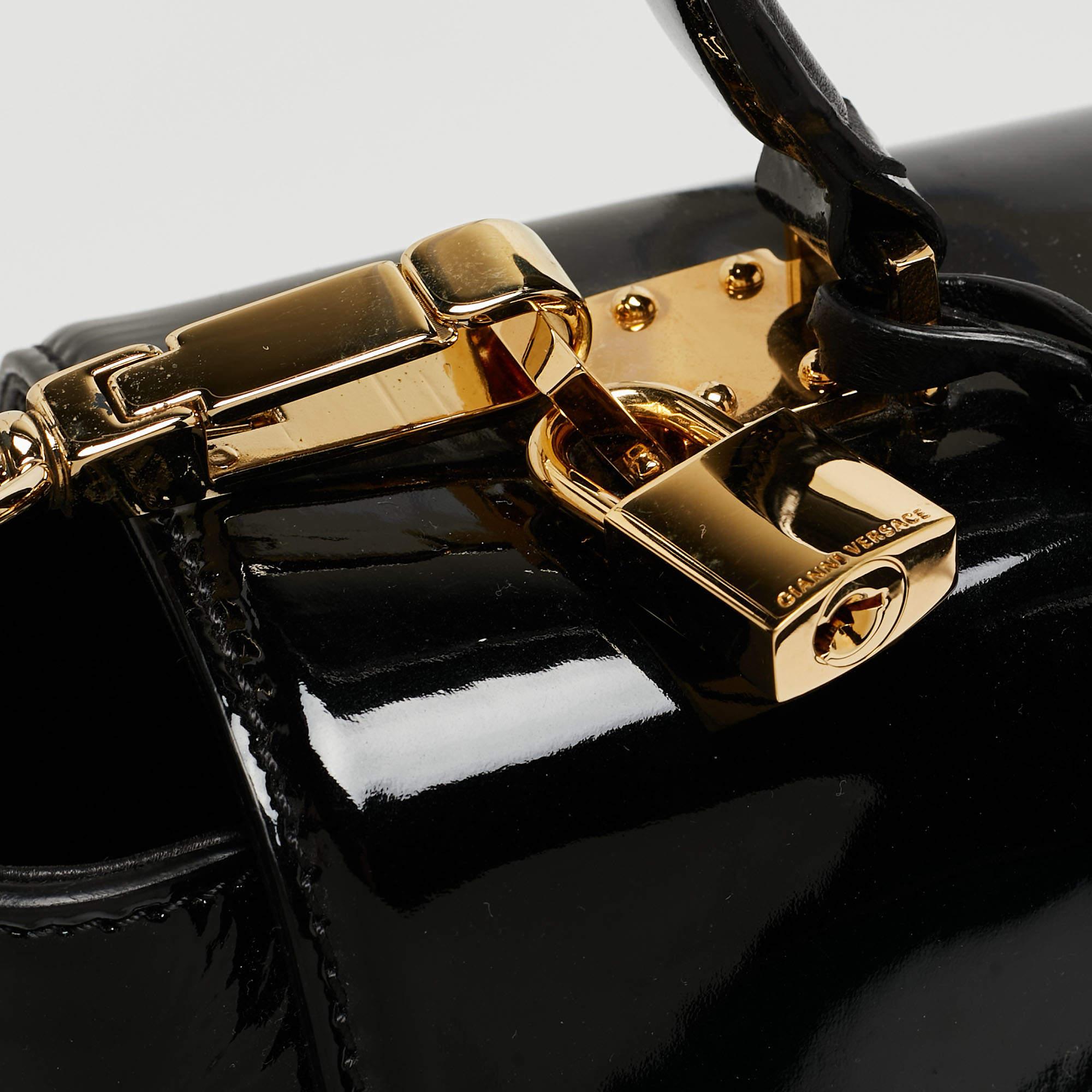 Women's Versace Black Patent Leather Medusa Top Handle Bag