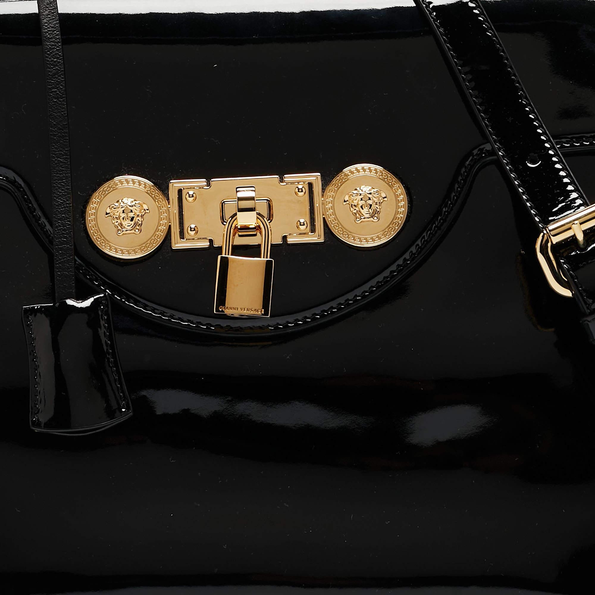 Versace Black Patent Leather Medusa Top Handle Bag 4