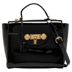 Versace Black Patent Leather Medusa Top Handle Bag