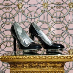VERSACE BLACK PATENT LEATHER PLATFORM SHOES as seen in "New in Town" 38.5 -  8.5 at 1stDibs | versace platform shoes, black patent leather platform heels