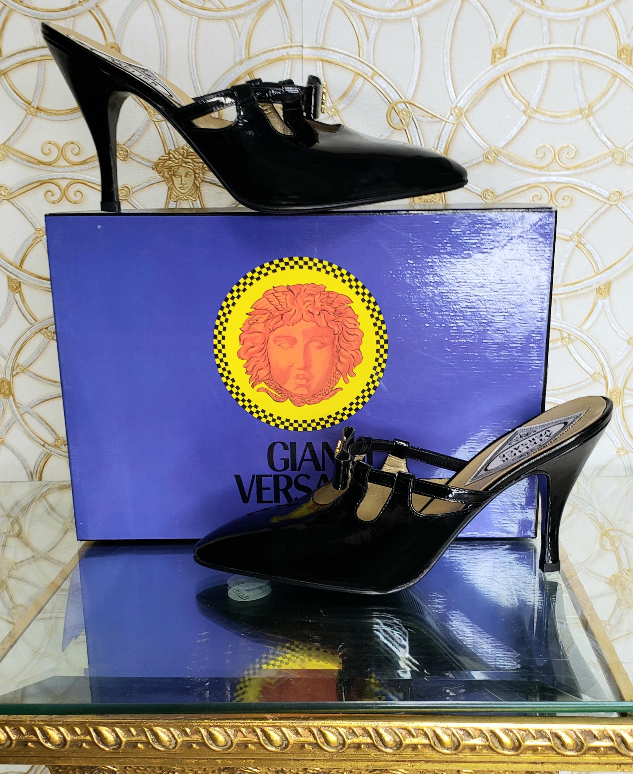 Black VERSACE BLACK PATENT LEATHER PUMP SHOES from ATELIER COLLECTION Sz 38 - 8