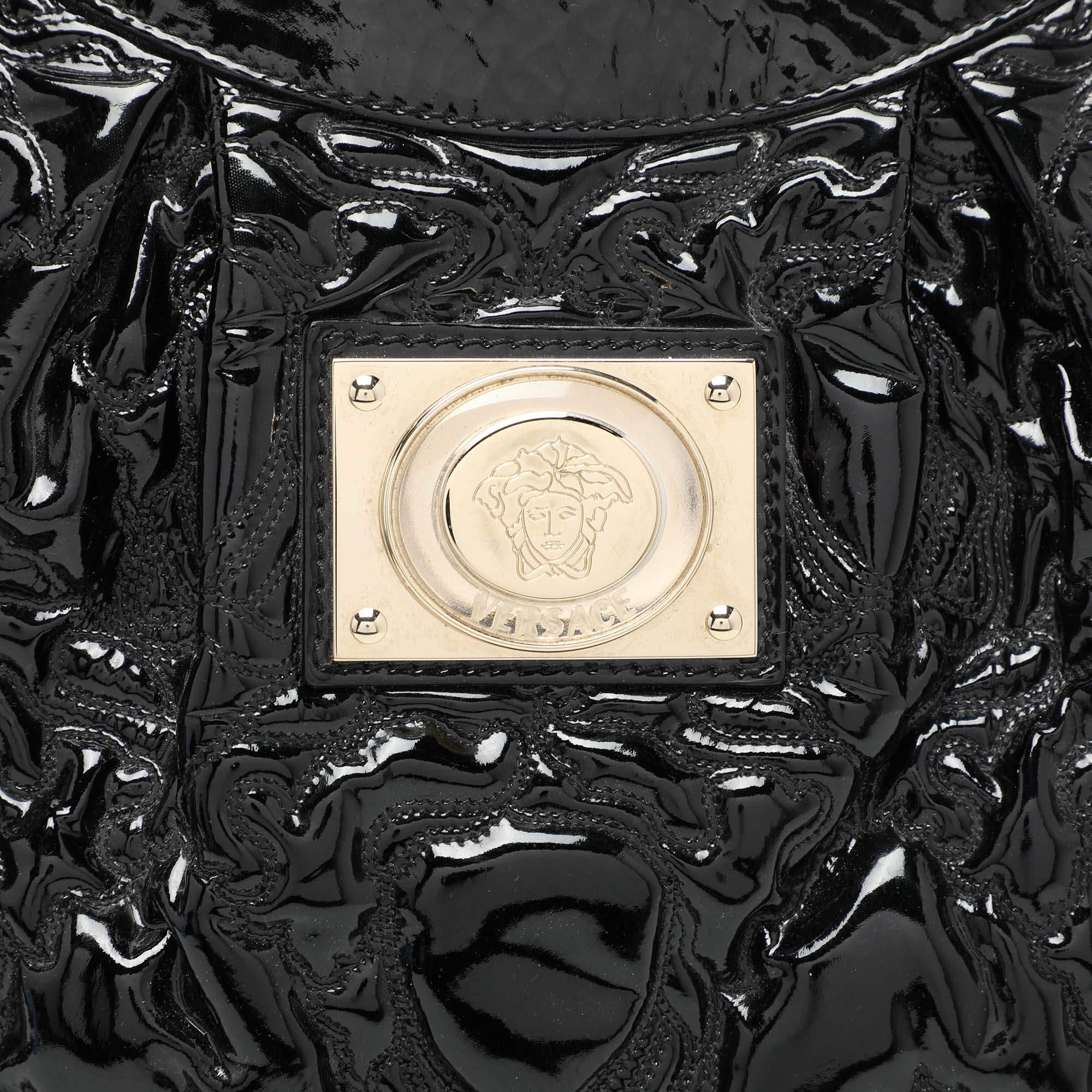 Versace Black Patent Leather Satchel For Sale 1