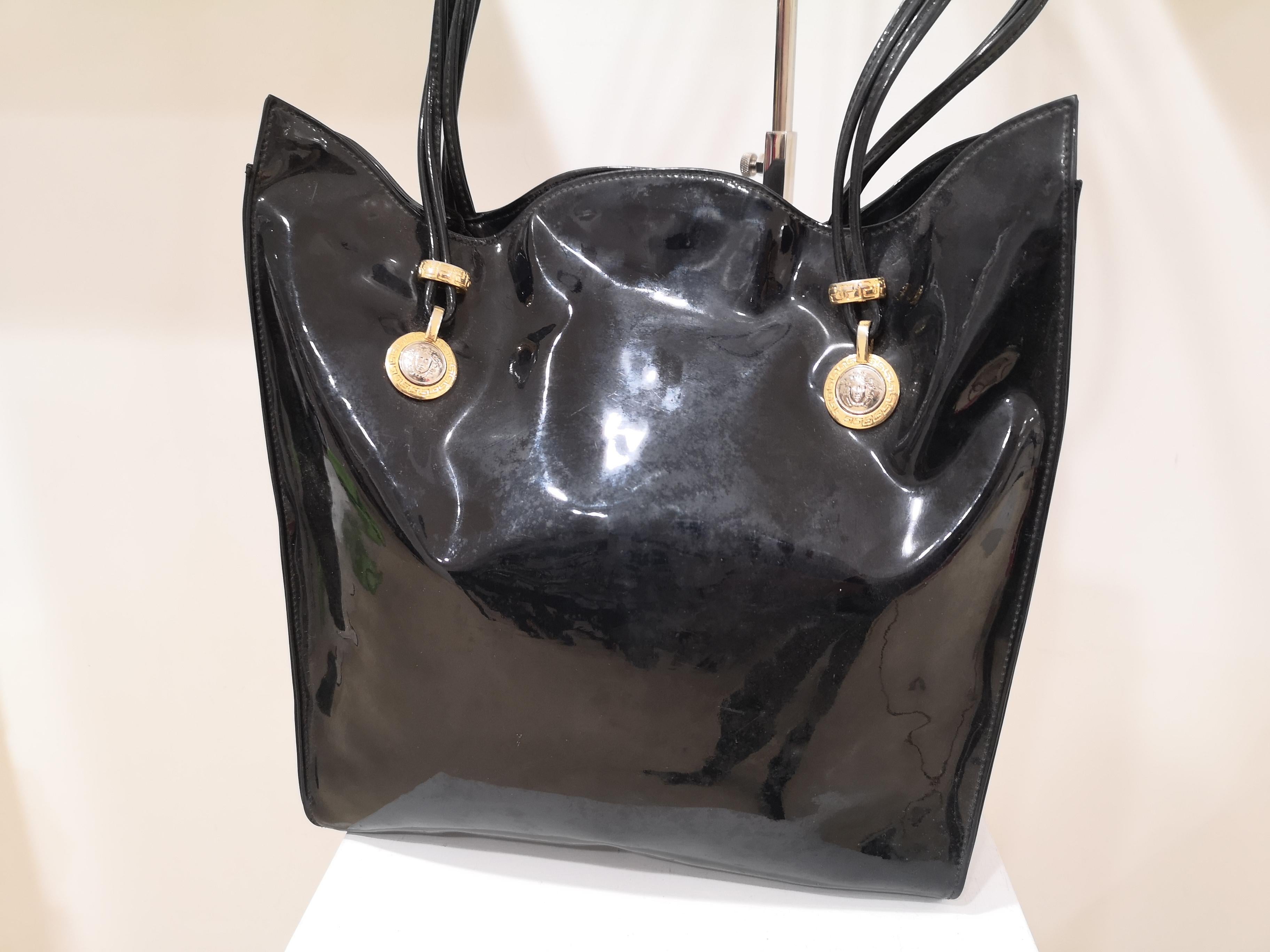 Versace black patent leather shoulder bag 2