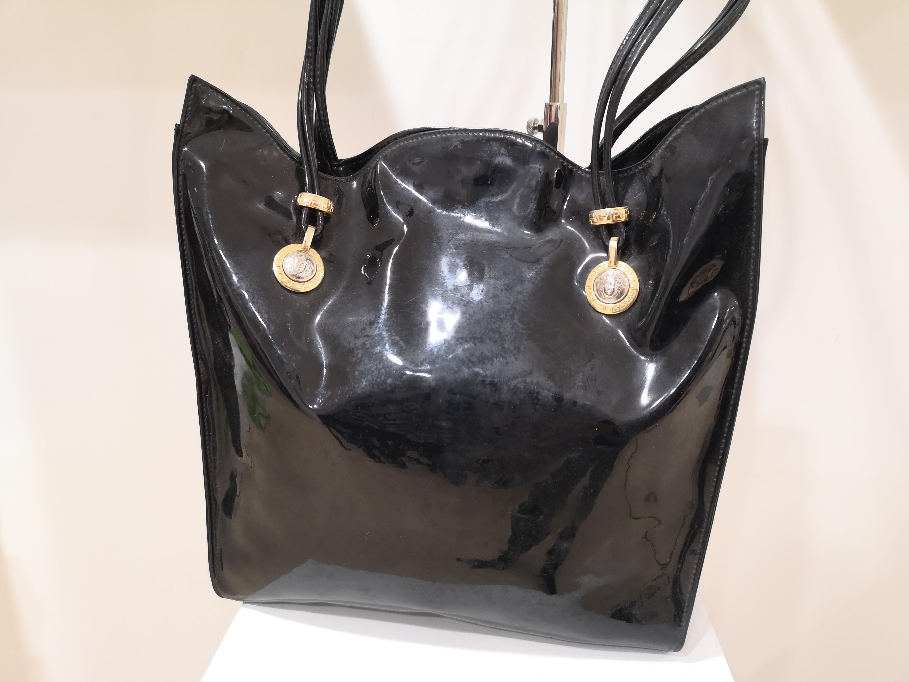 Versace black patent leather shoulder bag 3