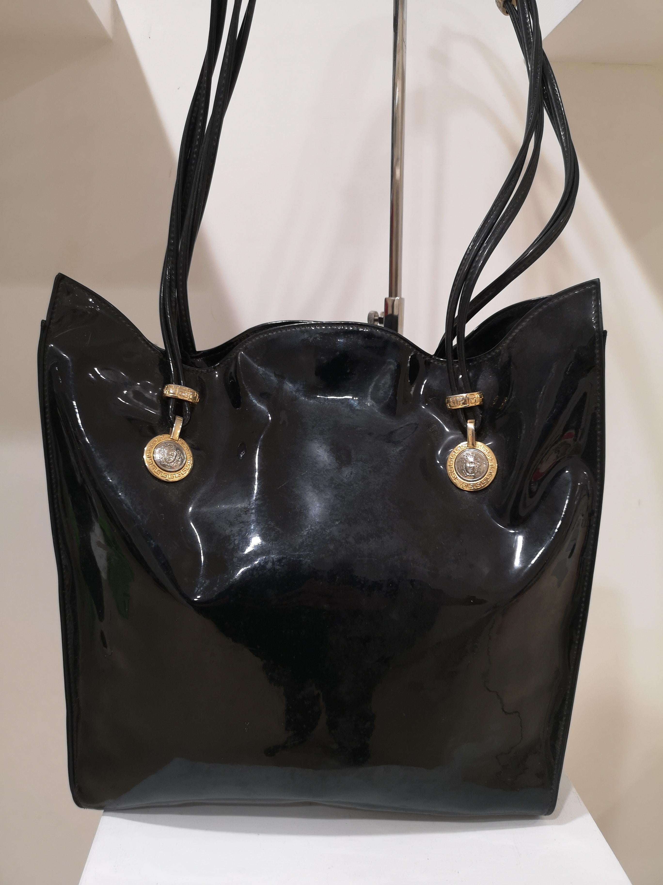 Versace black patent leather shoulder bag 1