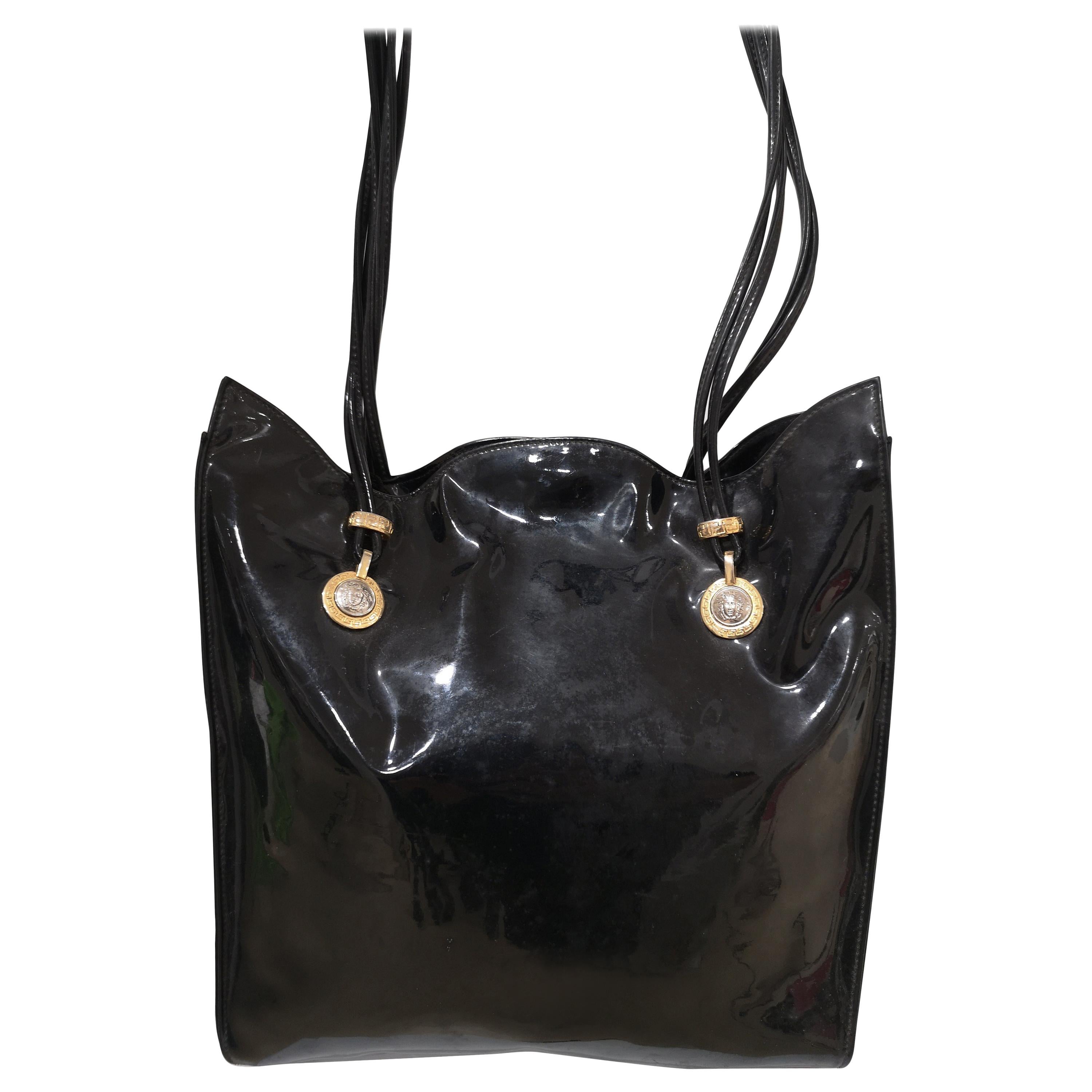 Versace black patent leather shoulder bag