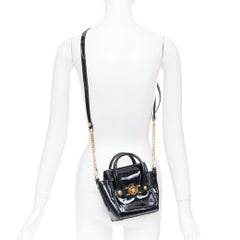 VERSACE black patent leather Signature Medusa lock mini satchel bag