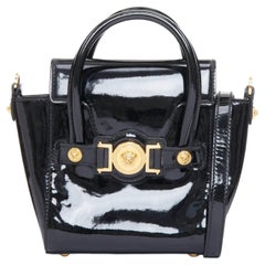 VERSACE black patent leather Signature Medusa lock mini satchel bag