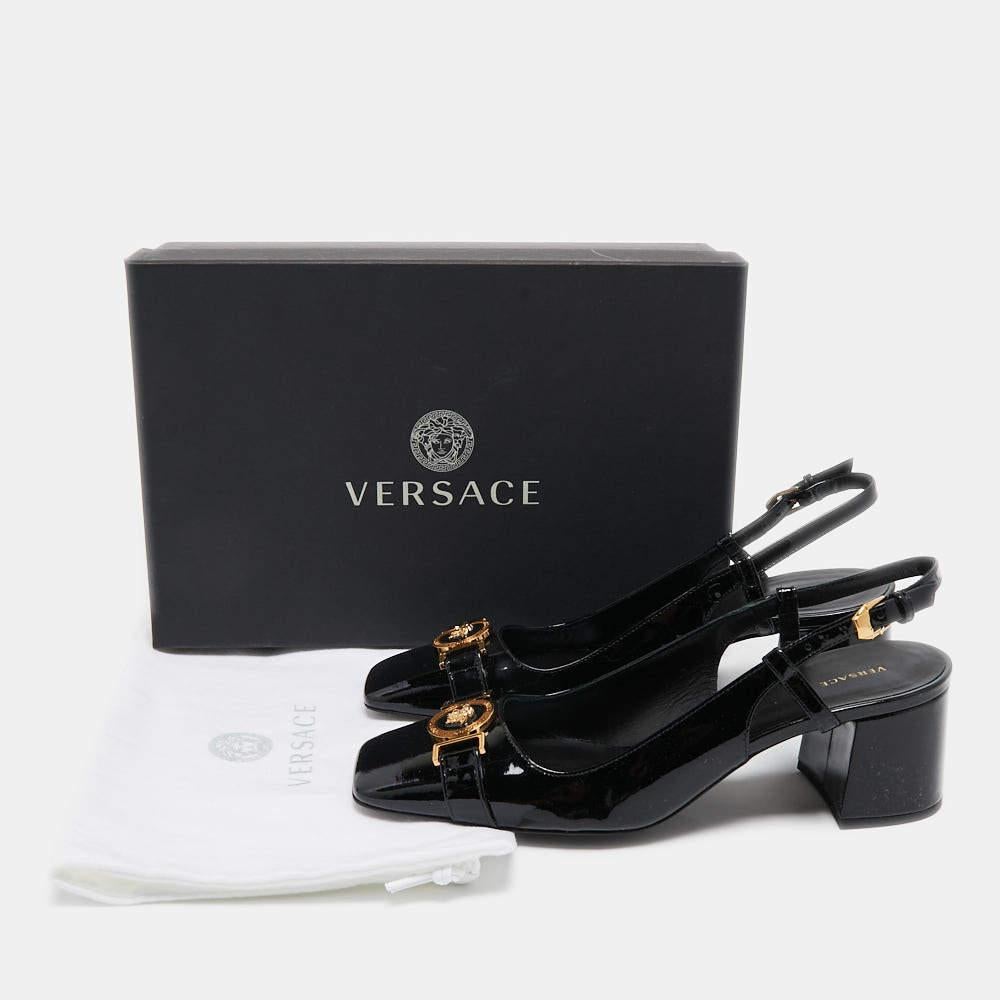 Versace Black Patent Leather Slingback Pumps Size 38 4