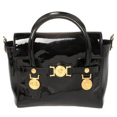 Versace Black Patent Leather Small Medusa Medallion Tote