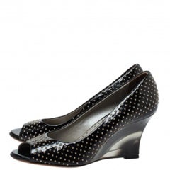 Versace Black Patent Studded Peep Toe Pumps Size 37