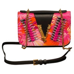 VERSACE BLACK PINK LEATHER BAG with GOLD-TONE HARDWARE