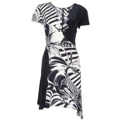 Versace Black Printed Silk Asymmetric Knee Length Dress M