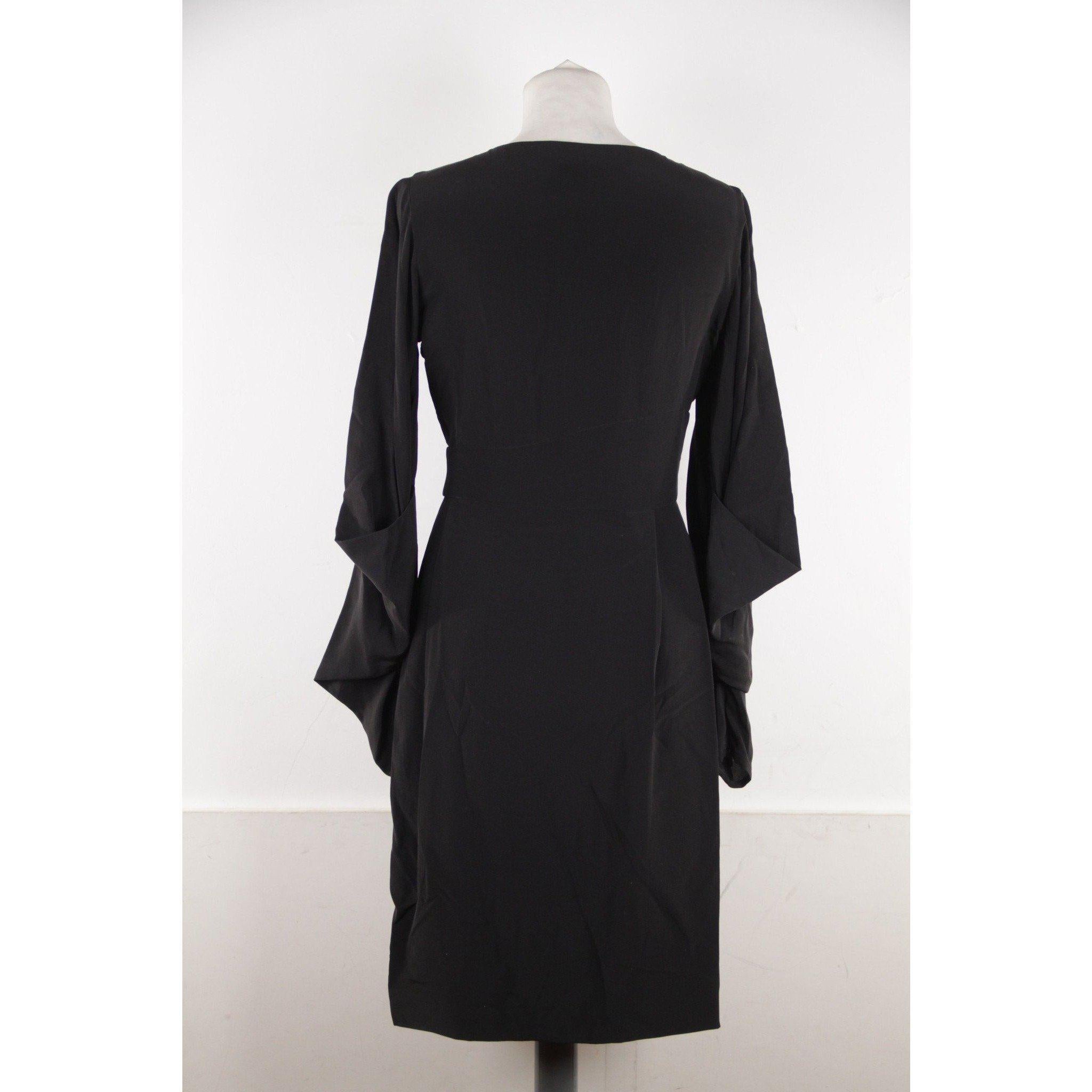 Women's VERSACE Black Pure Silk WRAP DRESS w/ Blouson Sleeves SIZE 40