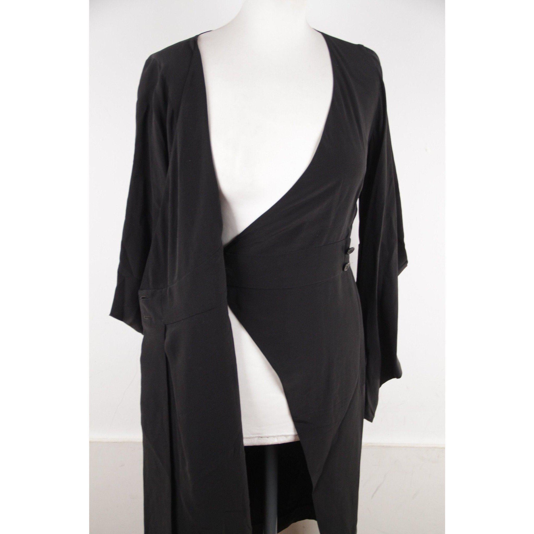 VERSACE Black Pure Silk WRAP DRESS w/ Blouson Sleeves SIZE 40 1