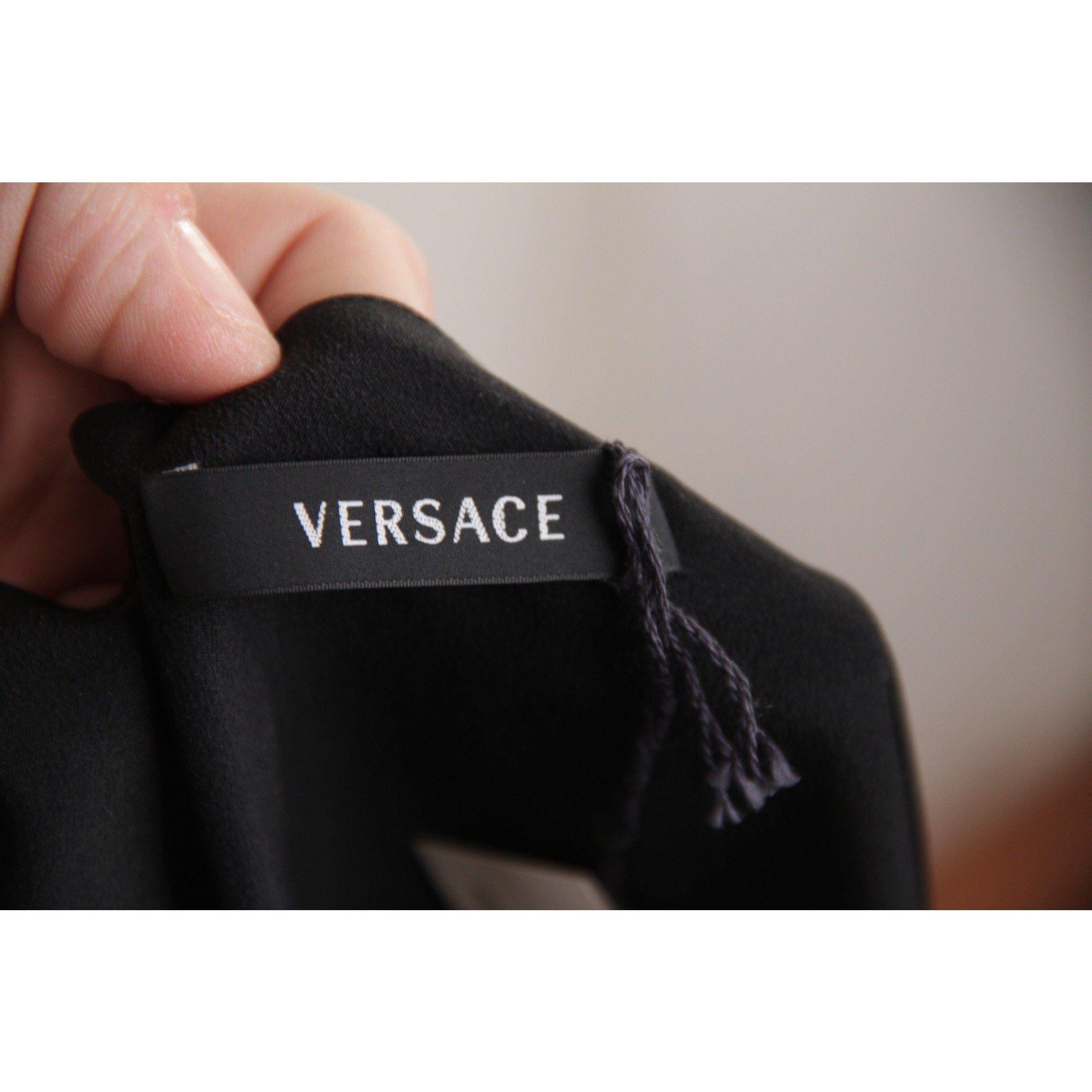 VERSACE Black Pure Silk WRAP DRESS w/ Blouson Sleeves SIZE 40 2