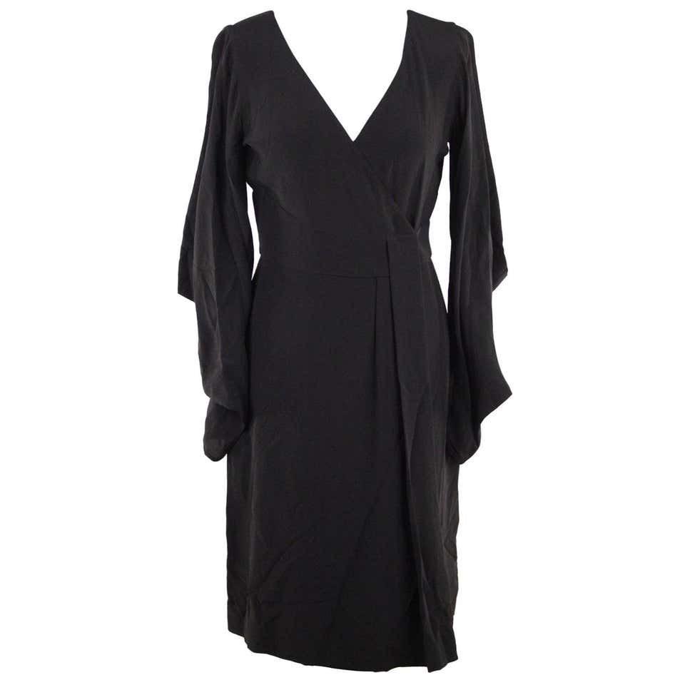 VERSACE Black Pure Silk WRAP DRESS w/ Blouson Sleeves SIZE 40 For Sale ...