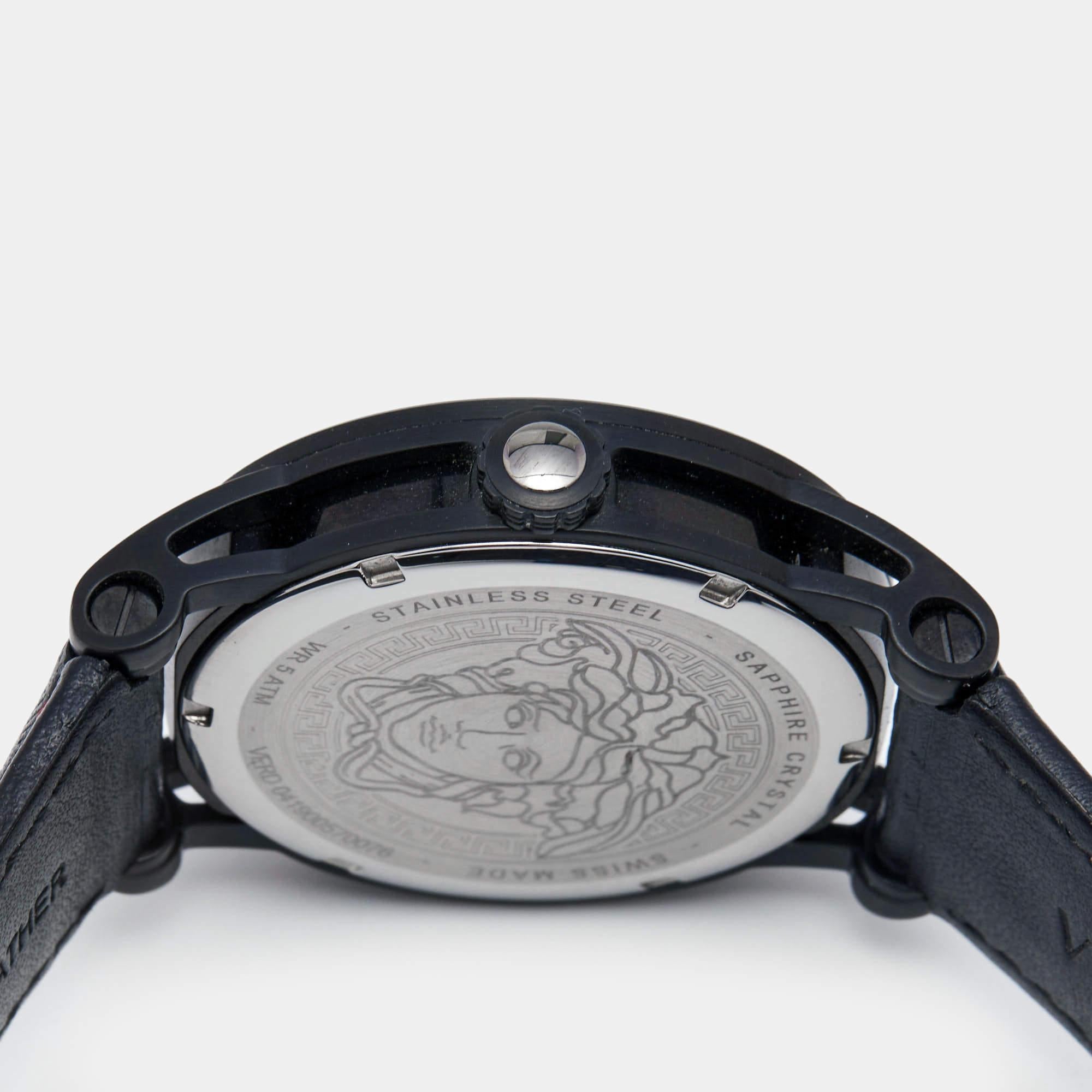 Versace Black PVD Coated Stainless Steel Leather Palazzo VERD00218 Wristwatch  In Good Condition In Dubai, Al Qouz 2